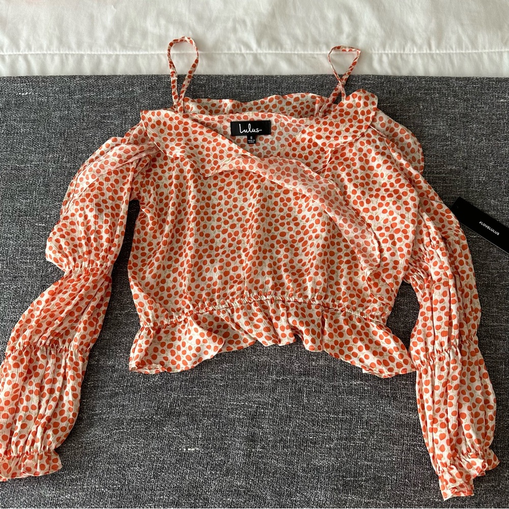 Orange crop blouse, Lulu’s, spaghetti strap with cutouts, size S, NWT - Picture 2 of 6
